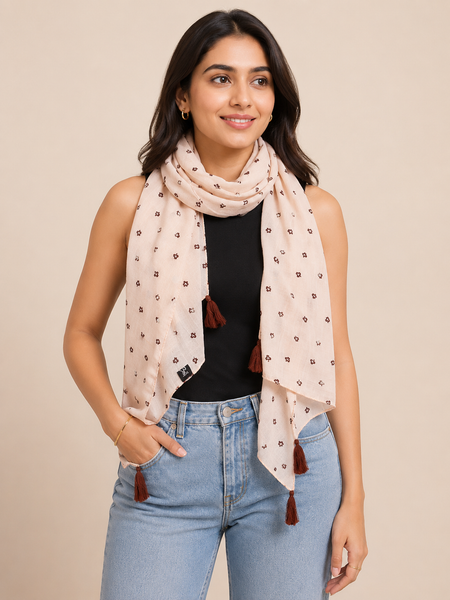 Stunning Peach  Printed Muslin Daily Wear Scarves/Stoles for Women SC15