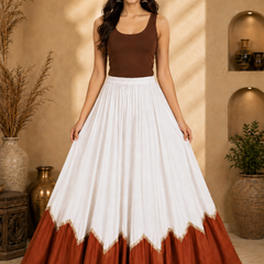 Cotton Silk WHITE-BROWN Stitched Lehenga  for Navratri DBL5046