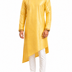 DESI BUTIK Men's Yellow Asymmetric Kurta Set