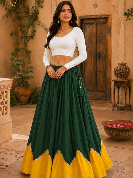 Cotton Silk Lace Work Navratri Lehenga