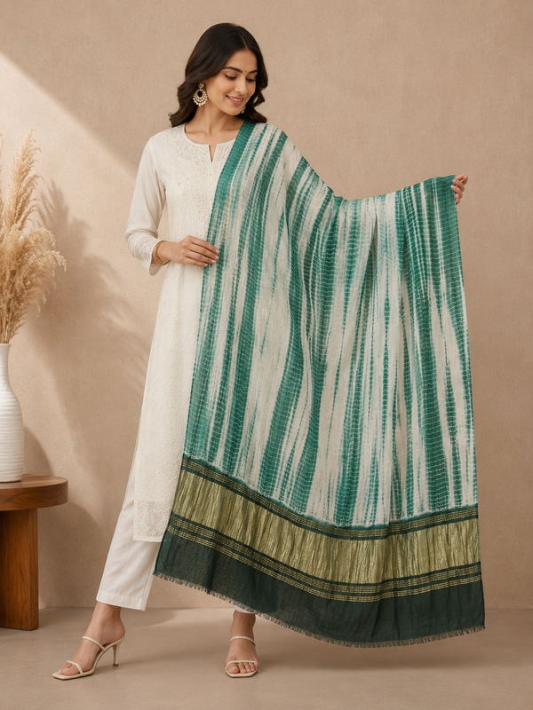 Desi Butik Women’s Gaji Silk Green Tie Dye Dupatta DB2269