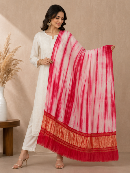 Desi Butik Women’s Gaji Silk Red Tie Dye Dupatta DB2267