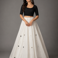 Women's  Mirror Work Cotton Silk Navratri Lehenga Chaniya
