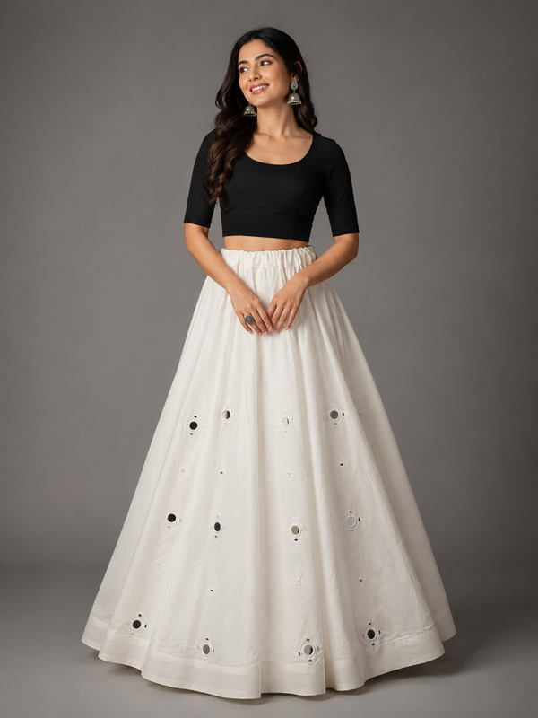 Women's  Mirror Work Cotton Silk Navratri Lehenga Chaniya