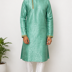 DESI BUTIK Men's Men's Blue Jacquard Kurta Set