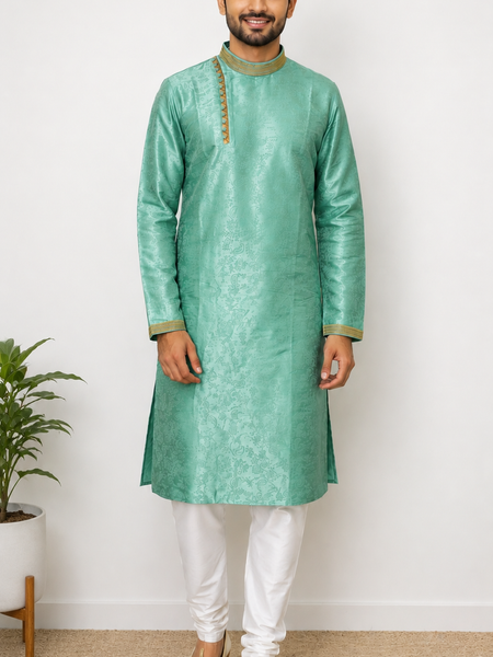 DESI BUTIK Men's Men's Blue Jacquard Kurta Set