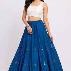 Cotton Silk Mirror Work Navratri Lehenga Set