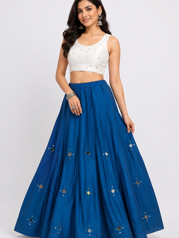 Cotton Silk Mirror Work Navratri Lehenga Set