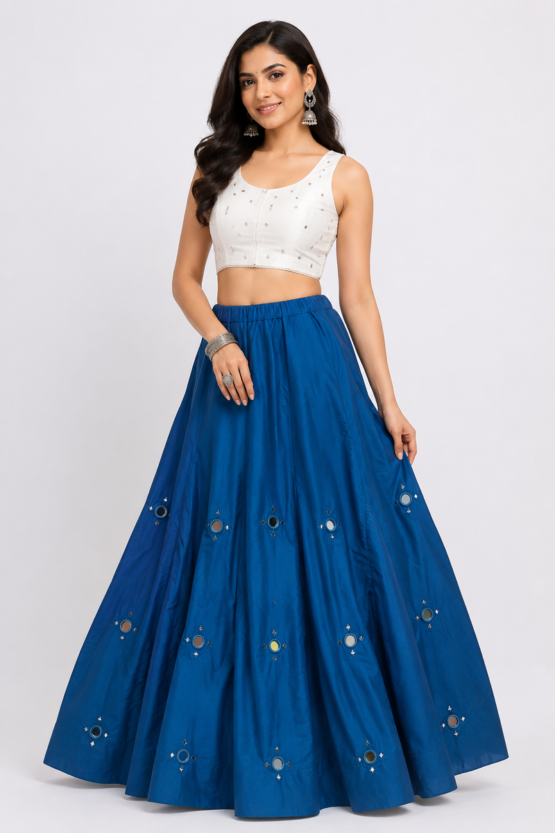 Cotton Silk Mirror Work Navratri Lehenga Set