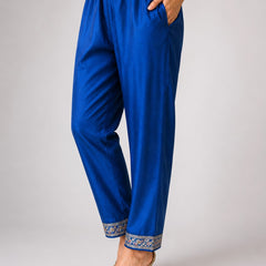 Women's Blue Embroidered Cotton Silk Kurta Set with Trousers & Dupatta