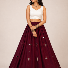 Cotton Silk Mirror Work Navratri Lehenga