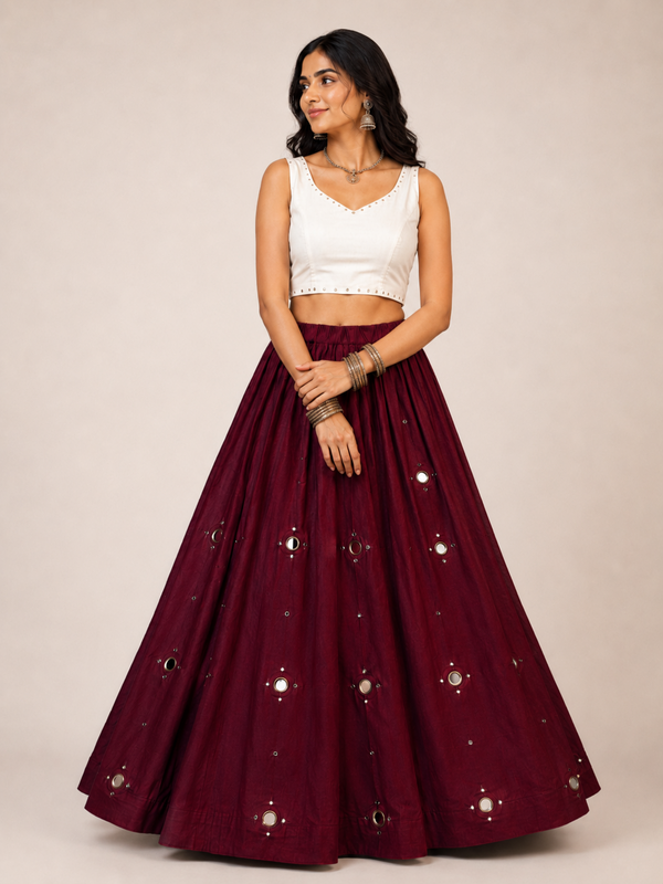 Cotton Silk Mirror Work Navratri Lehenga