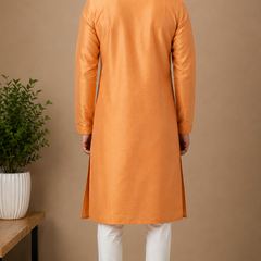 DESI BUTIK Men's Orange Embroidered Kurta Set