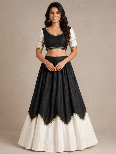 Cotton Silk Lace Work Navratri Lehenga