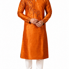 DESI BUTIK Men's Brown Embroidered Kurta Set