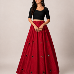 Cotton Silk RED Stitched Lehenga  for Navratri DBL5048