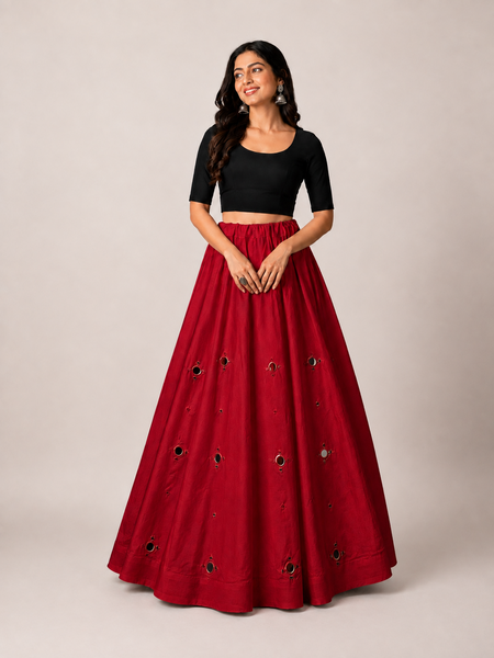 Cotton Silk RED Stitched Lehenga  for Navratri DBL5048