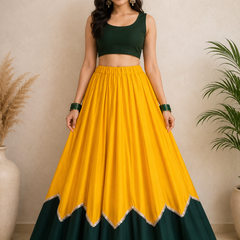 Cotton Silk YELLOW-GREEN Stitched Lehenga  for Navratri DBL5047