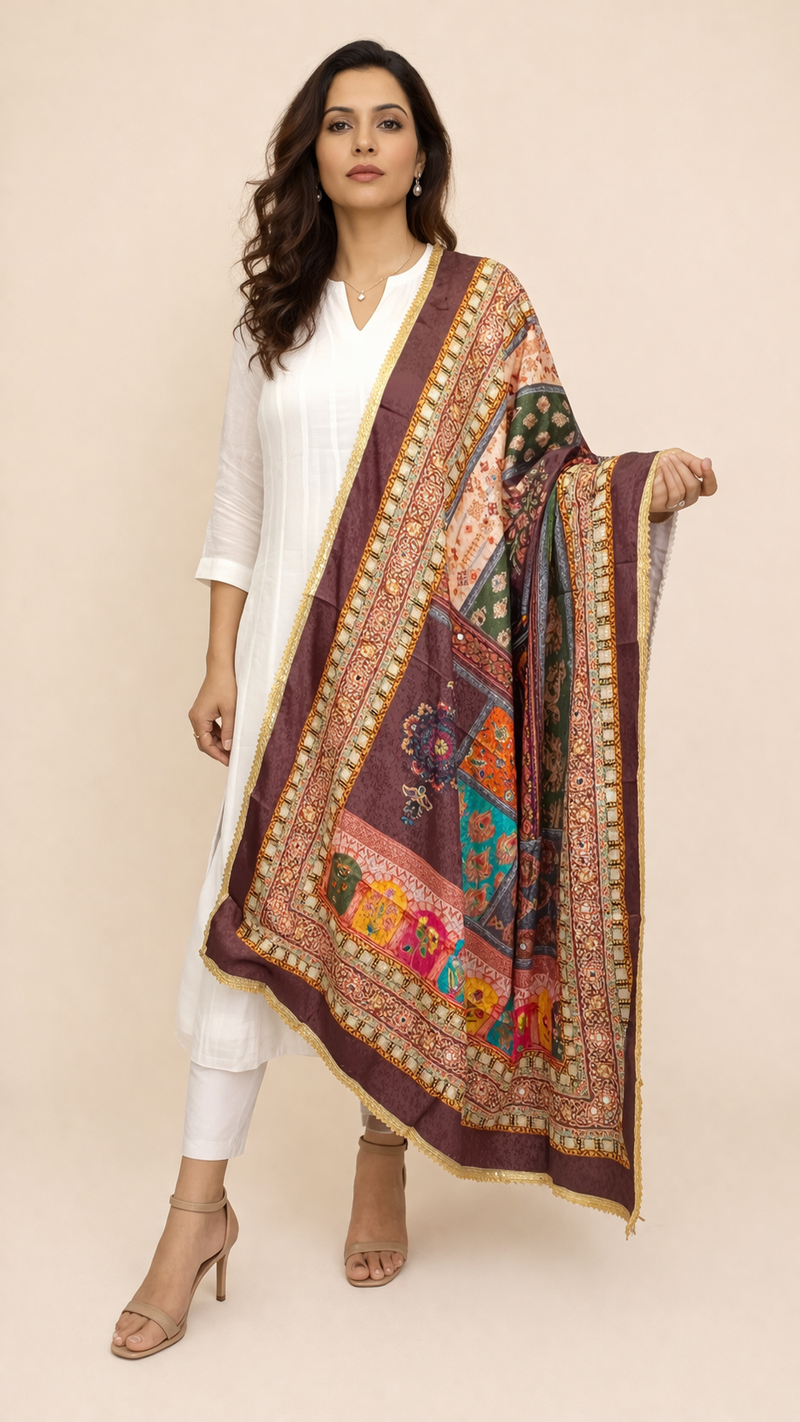 Multicolor Patchwork Printed ART SILK Dupatta DB3014