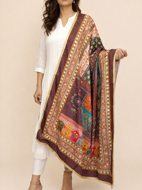 Multicolor Patchwork Printed ART SILK Dupatta DB3014
