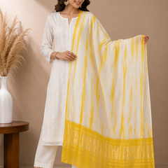Desi Butik Women’s Gaji Silk Yellow Tie Dye Dupatta DB2268