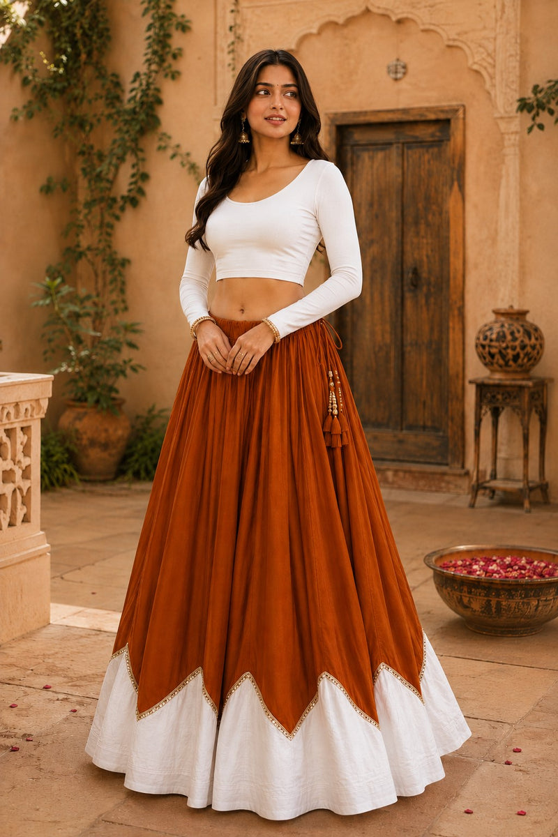 Cotton Silk Lace Work Navratri Lehenga