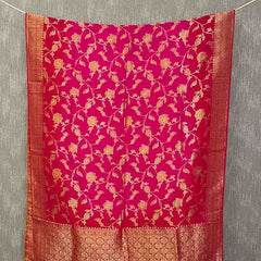 Desi Butik Rani Pink Banarasi Silk Dupatta with Floral Jaal DB2256