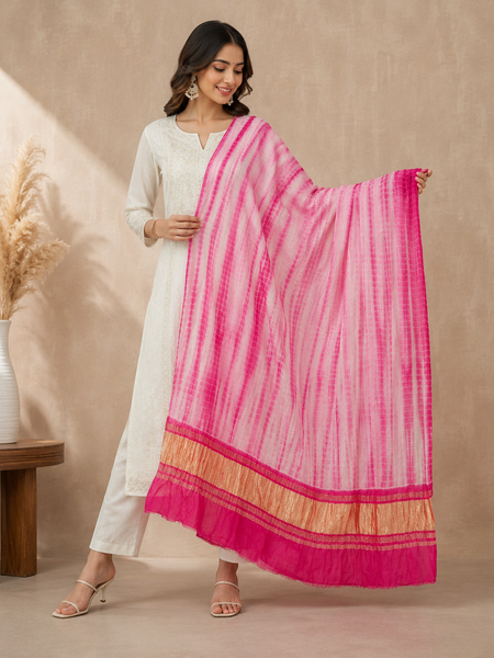 Desi Butik Women’s Gaji Silk Pink Tie Dye Dupatta DB2265