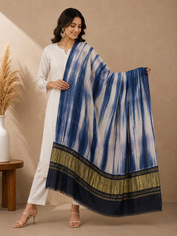 Desi Butik Women’s Gaji Silk Blue Tie Dye Dupatta DB2266