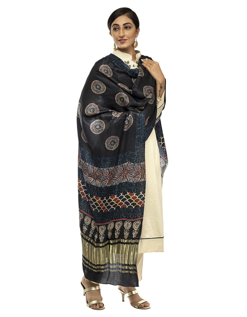 Multicolor Women's Gaji Silk Dupatta suitable for Navratri, Diwali & All Occasions DB2025