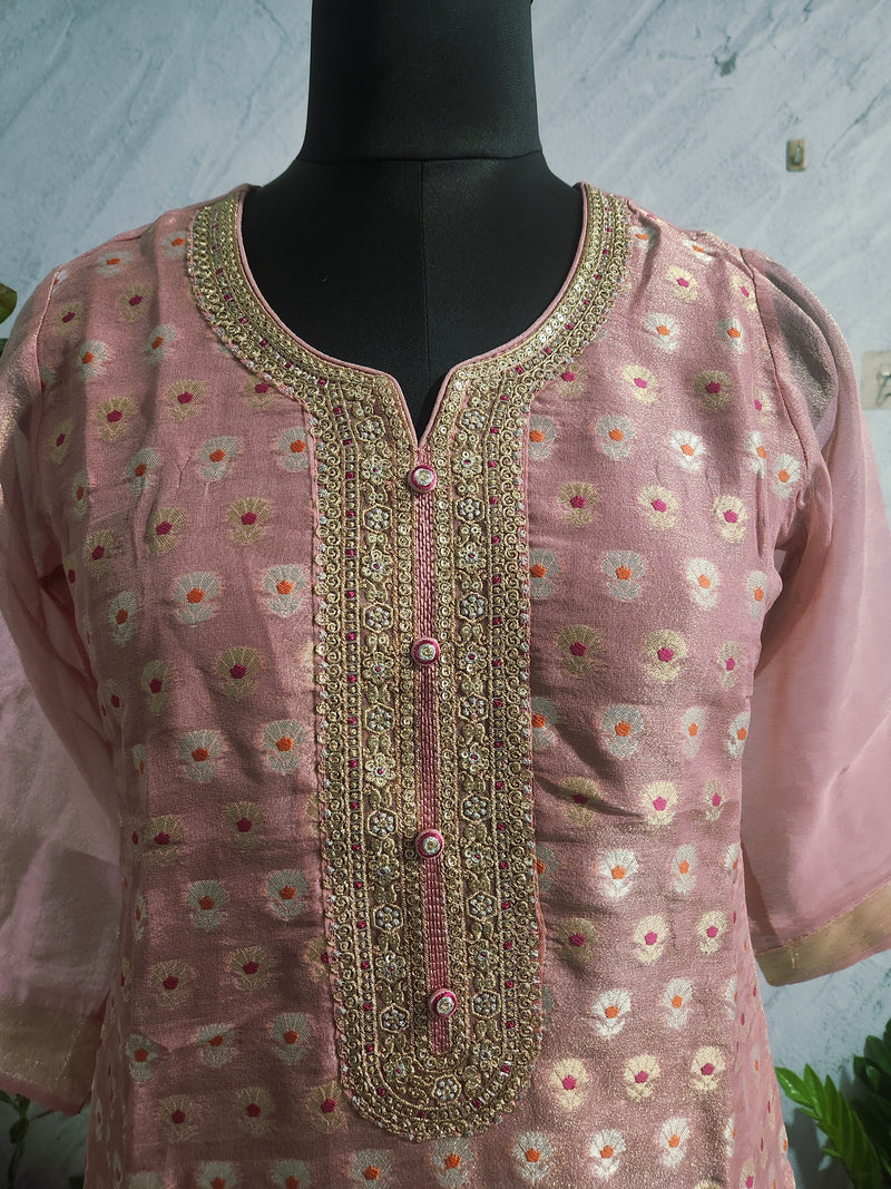 Women's Pink Embroidered Cotton Silk Kurta Set with Dupatta