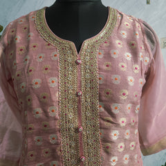 Women's Pink Embroidered Cotton Silk Kurta Set with Dupatta