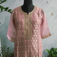 Women's Pink Embroidered Cotton Silk Kurta Set with Dupatta