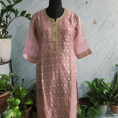 Women's Pink Embroidered Cotton Silk Kurta Set with Dupatta