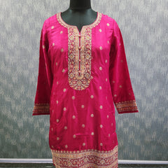 Women's Pink Embroidered Cotton Silk Kurta Set with Dhoti Pants & Dupatta