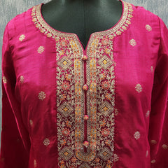 Women's Pink Embroidered Cotton Silk Kurta Set with Dhoti Pants & Dupatta