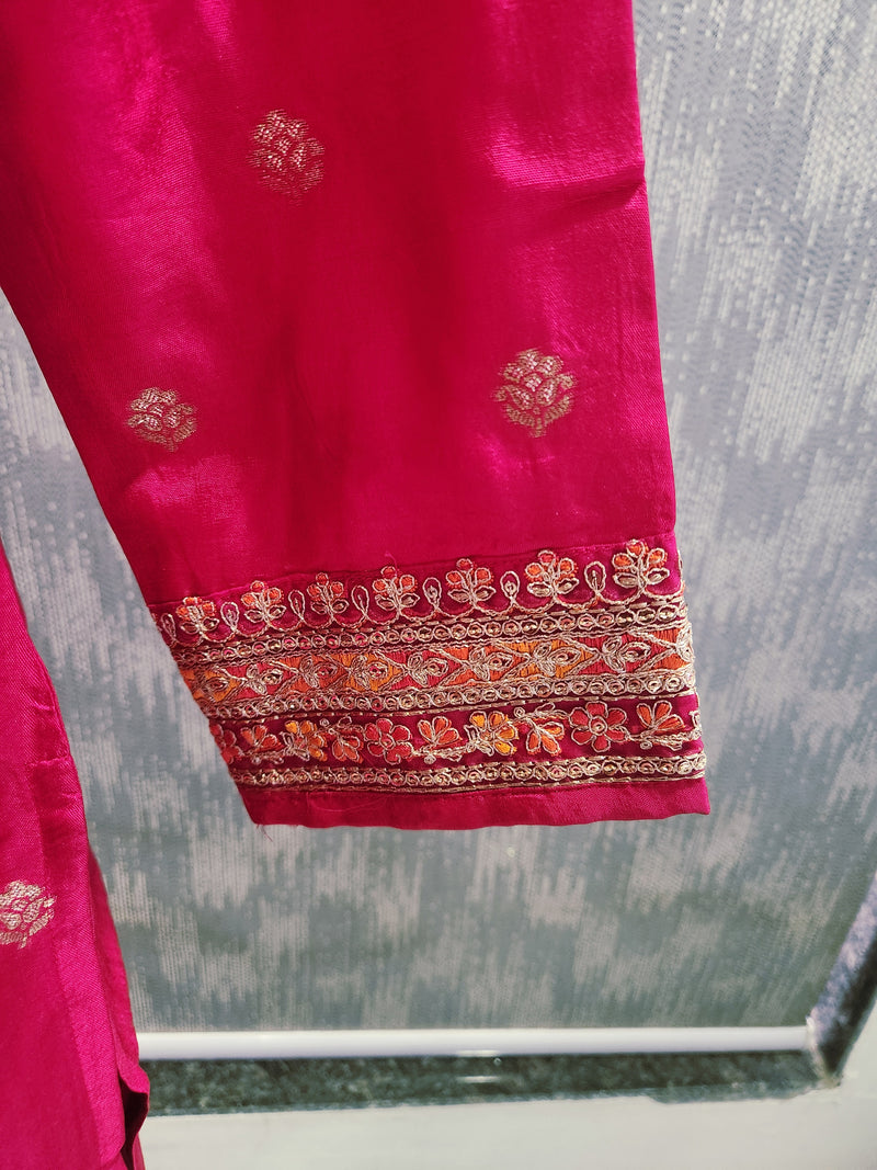 Women's Pink Embroidered Cotton Silk Kurta Set with Dhoti Pants & Dupatta