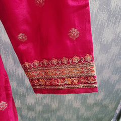 Women's Pink Embroidered Cotton Silk Kurta Set with Dhoti Pants & Dupatta