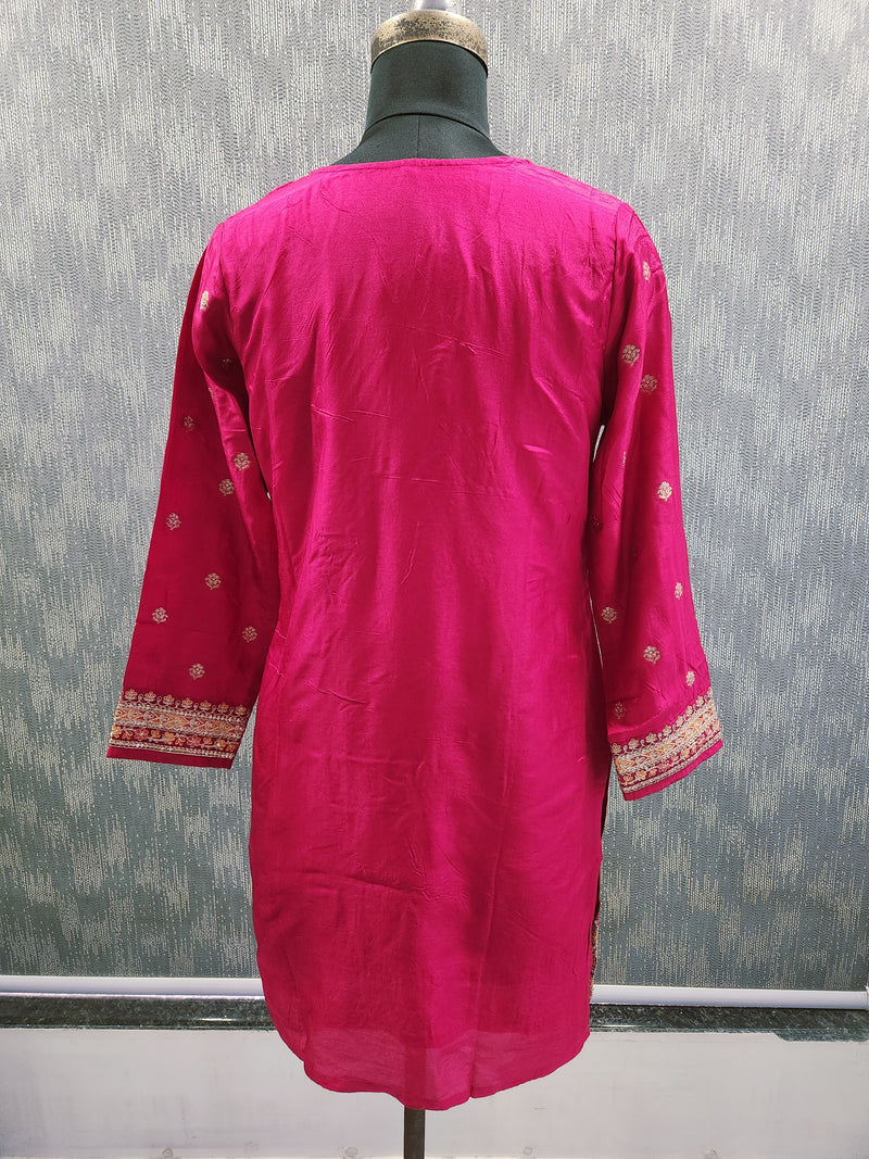 Women's Pink Embroidered Cotton Silk Kurta Set with Dhoti Pants & Dupatta