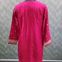 Women's Pink Embroidered Cotton Silk Kurta Set with Dhoti Pants & Dupatta