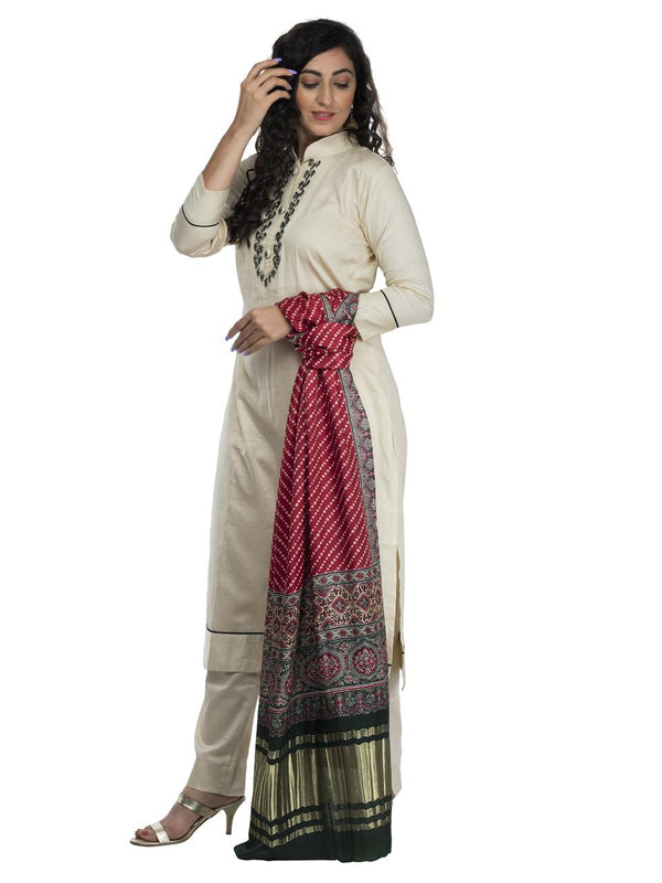 Red  Women's Gaji Silk Dupatta suitable for All Occasions