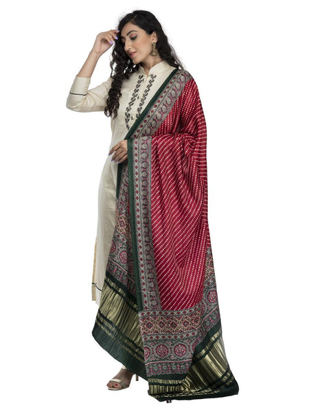 Red  Women's Gaji Silk Dupatta suitable for All Occasions