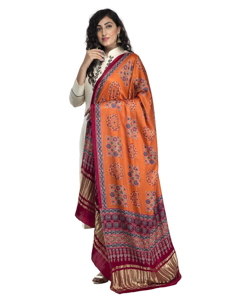 Orange Women's Gaji Silk Dupatta suitable for All Occasions