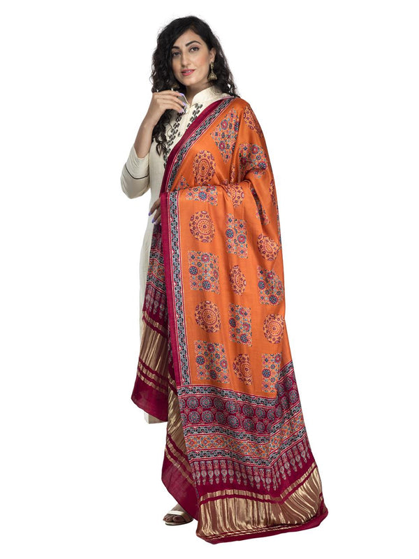 Orange Women's Gaji Silk Dupatta suitable for All Occasions