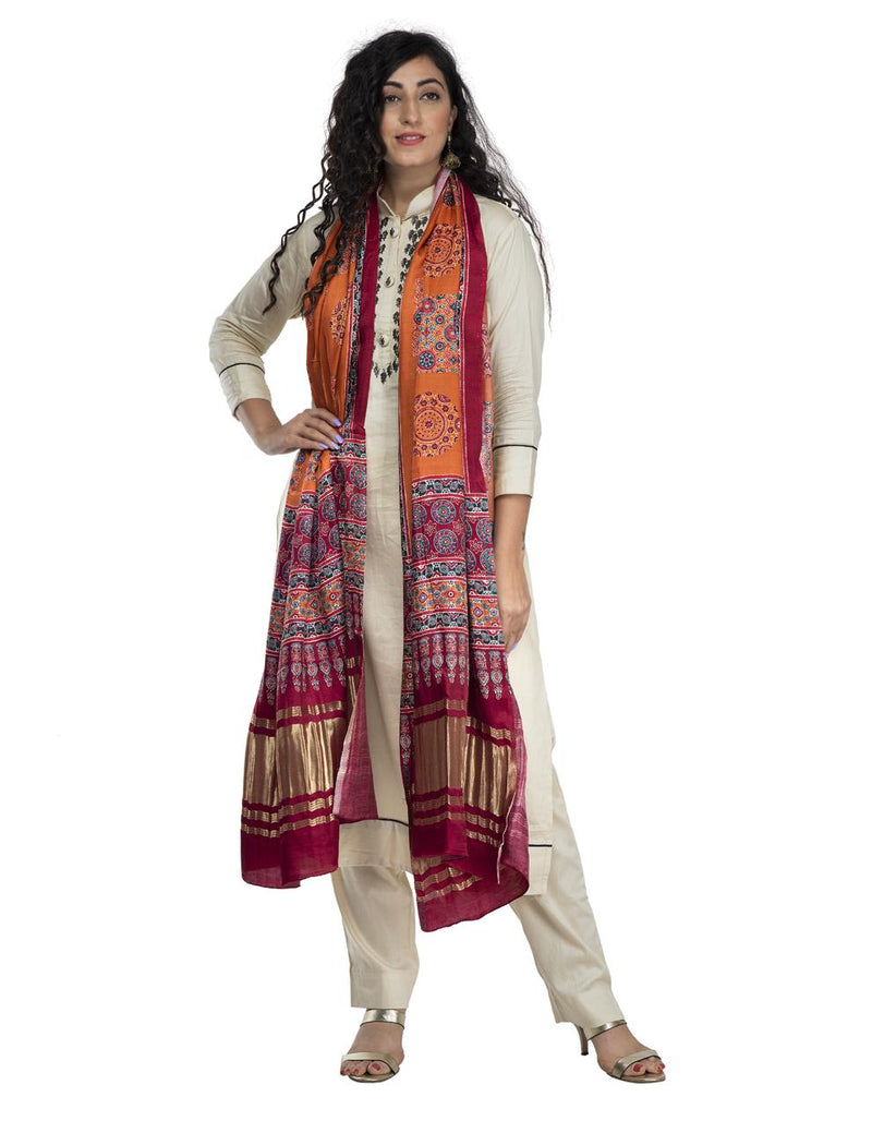 Orange Women's Gaji Silk Dupatta suitable for All Occasions