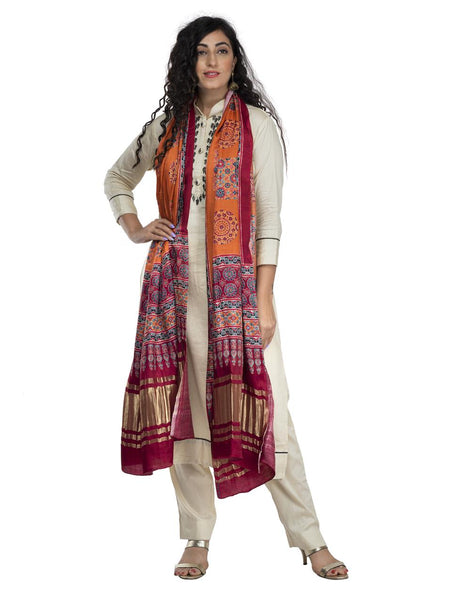 Orange Women's Gaji Silk Dupatta suitable for All Occasions