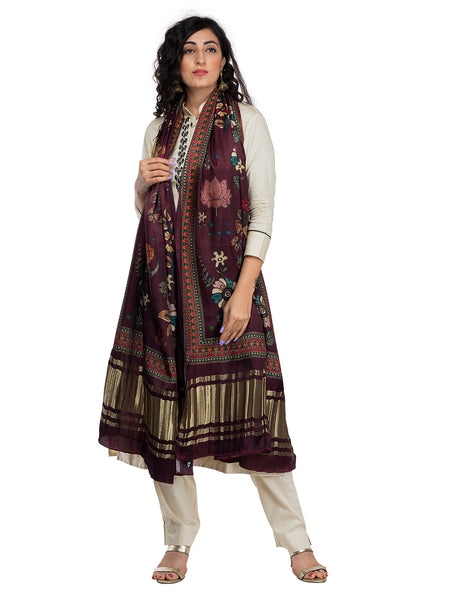 Maroon Women's Gaji Silk Dupatta suitable for All Occasions