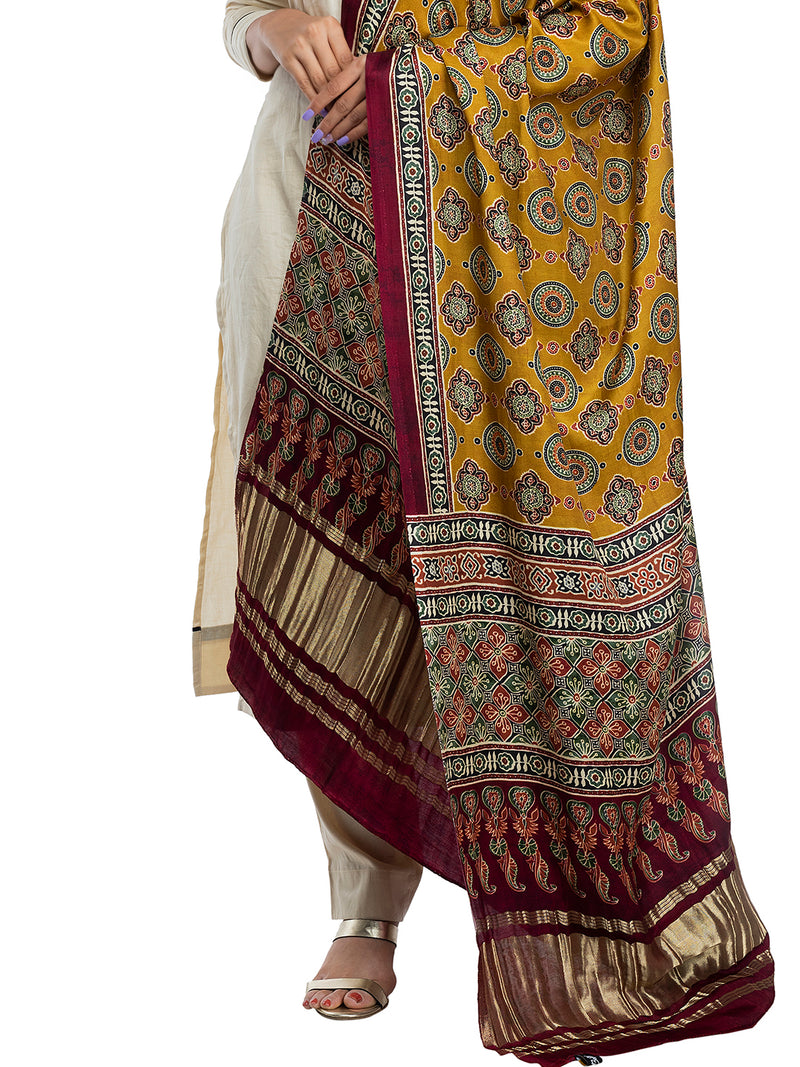 Multicolor Women's Gaji Silk Dupatta suitable for Navratri, Diwali & All Occasions DB2041
