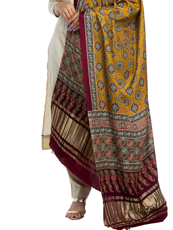 Multicolor Women's Gaji Silk Dupatta suitable for Navratri, Diwali & All Occasions DB2041