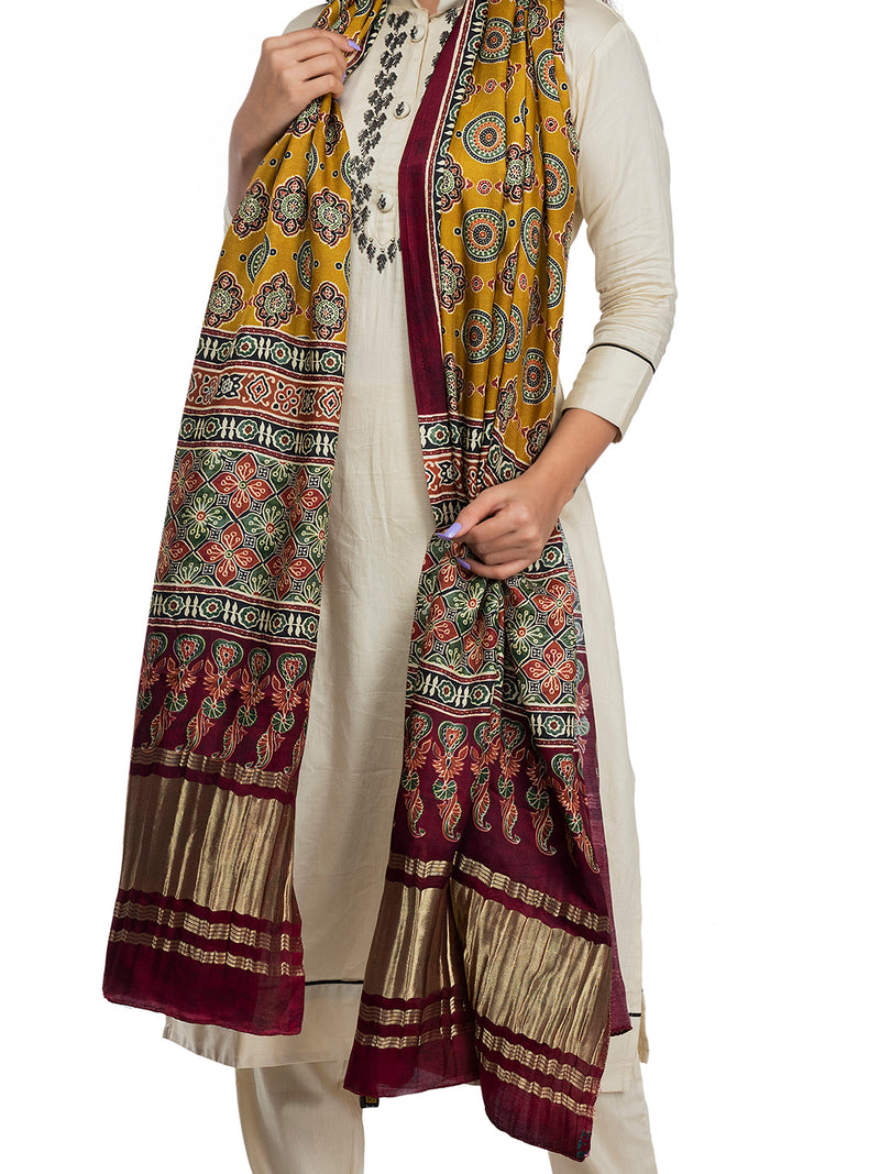 Multicolor Women's Gaji Silk Dupatta suitable for Navratri, Diwali & All Occasions DB2041
